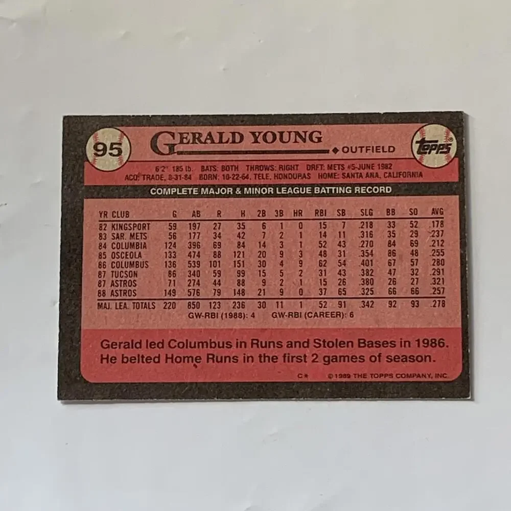 1989 Topps Gerald Young Astros Baseball Card #95‎